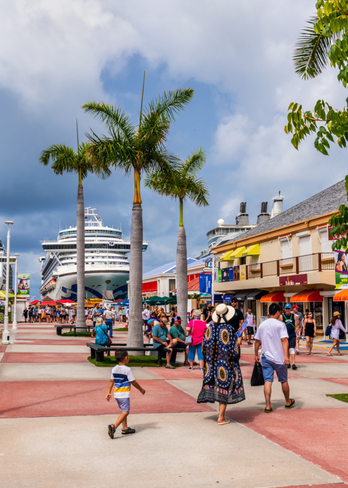 view of a tourist area with cruise
                                        ship in the background in Phillipsburg,
                                        St. Maarten by
                                        andykazie_iStockphoto.com